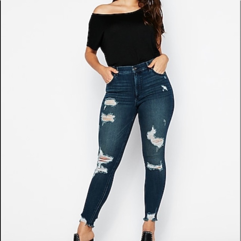 High Waisted Denim Ripped Ankle Skinny Jeans